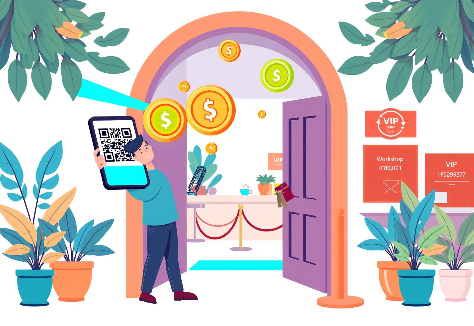 Attendee scanning a QR code and earning NOM Credits at an event entrance